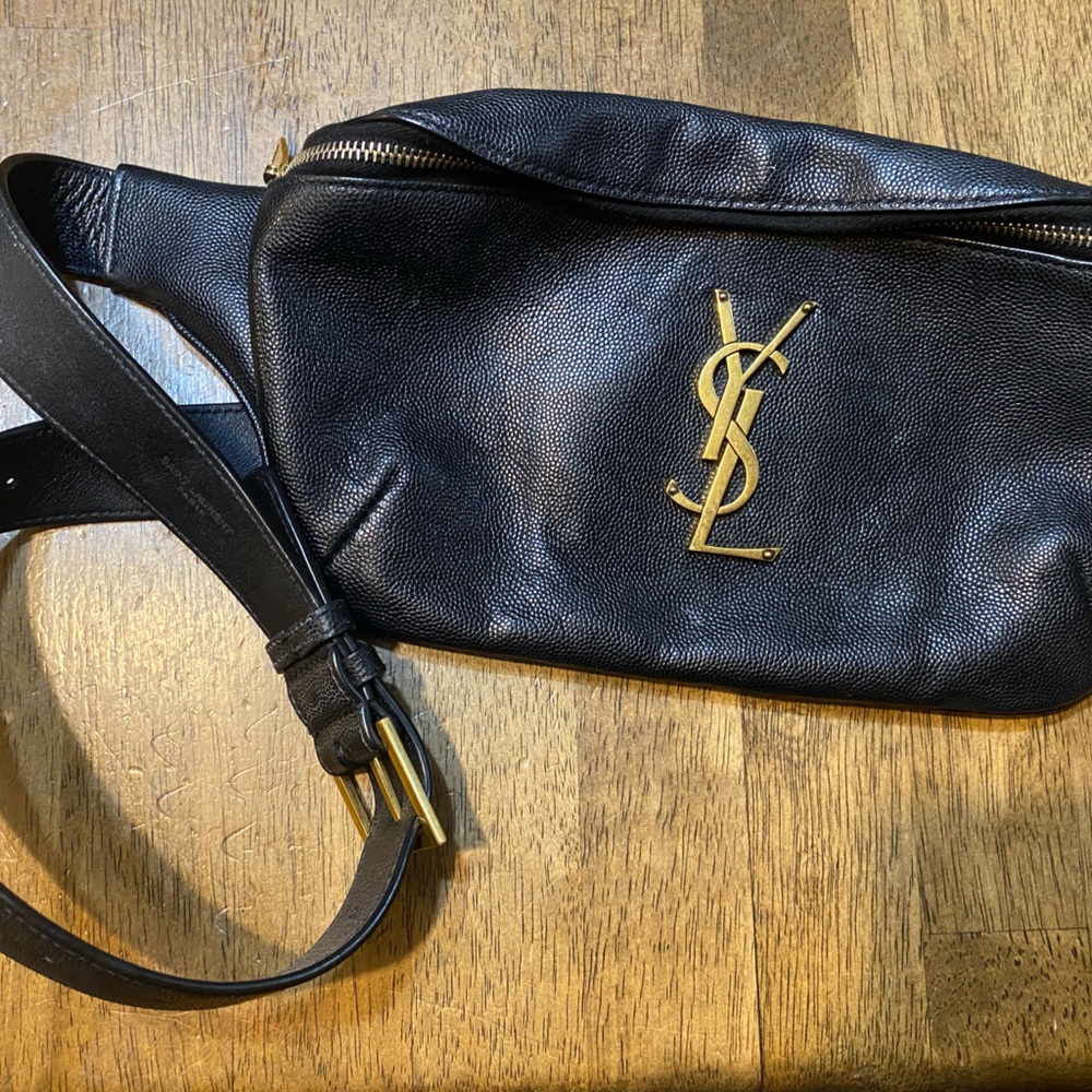 Yves Saint Laurent Black Leather Mini Bag with Gold Logo